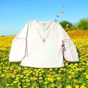 Arantza Embroidered Blouse Women’s Boho White Top Long Sleeve Cottagecore NWT